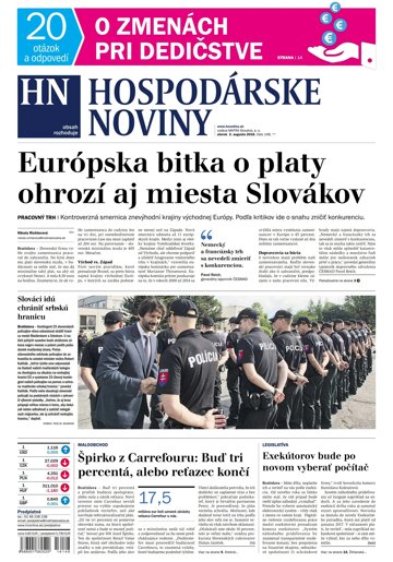 Obálka e-magazínu Hospodárske noviny 02.08.2016