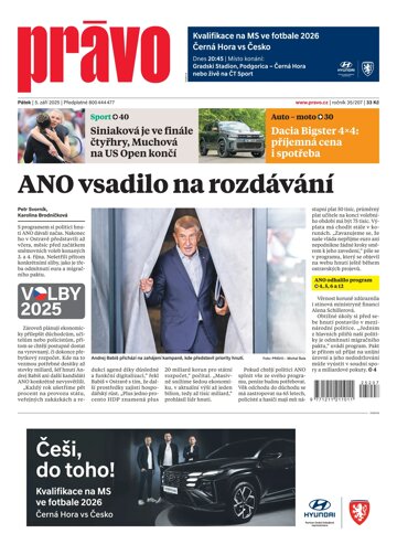 Obálka e-magazínu Deník Právo 5.9.2025