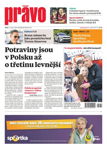 Obálka e-magazínu Deník Právo 1.8.2025