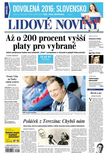 Obálka e-magazínu Lidové noviny 20.6.2016
