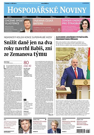 Obálka e-magazínu Hospodářské noviny 186 - 24.9.2020