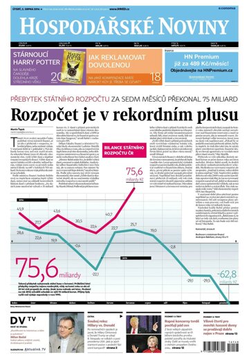 Obálka e-magazínu Hospodářské noviny 148 - 2.8.2016