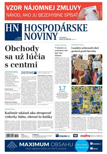 Obálka e-magazínu Hospodárske noviny 22.10.2018