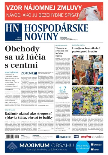 Obálka e-magazínu Hospodárske noviny 22.10.2018