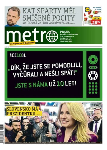 Obálka e-magazínu deník METRO 1.4.2019