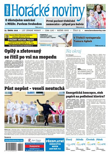 Obálka e-magazínu Horácké Noviny Úterý 23.2.2016 č. 015