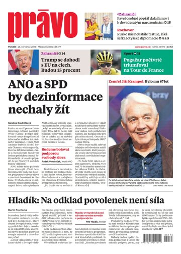 Obálka e-magazínu Deník Právo 28.7.2025