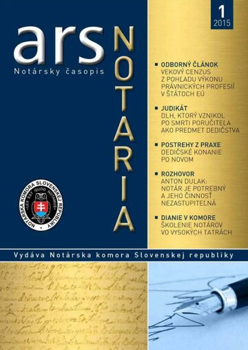 Obálka e-magazínu ARS NOTARIA 1/2015