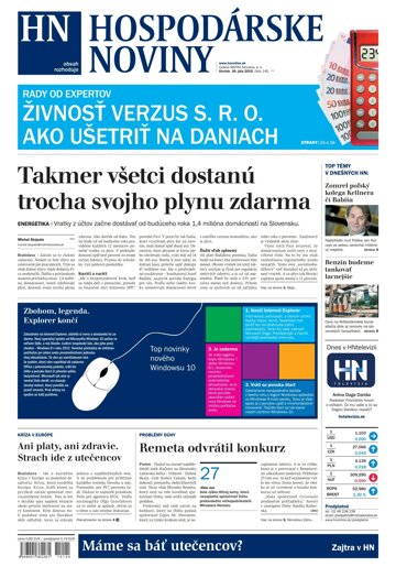 Obálka e-magazínu Hospodárske noviny 30.07.2015