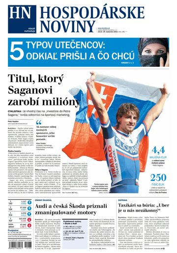 Obálka e-magazínu Hospodárske noviny 29.09.2015