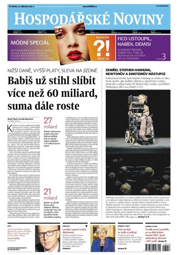 Obálka e-magazínu Hospodářské noviny 053 - 15.3.2018