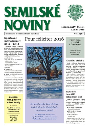 Obálka e-magazínu Semilské Noviny 1/2016