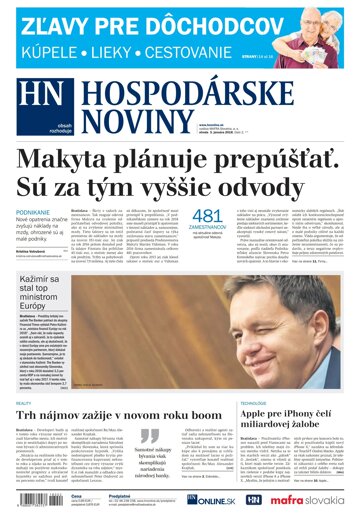 Obálka e-magazínu Hospodárske noviny 03.01.2018