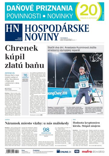 Obálka e-magazínu Hospodárske noviny 13.02.2018