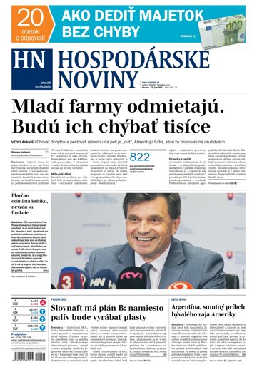 Obálka e-magazínu Hospodárske noviny 27.07.2017