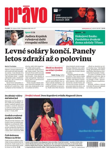 Obálka e-magazínu Deník Právo 20.4.2026