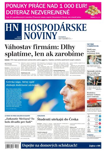 Obálka e-magazínu Hospodárske noviny 7.4.2015