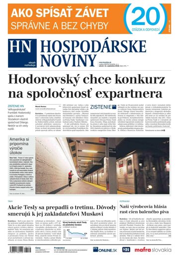 Obálka e-magazínu Hospodárske noviny 11.09.2018