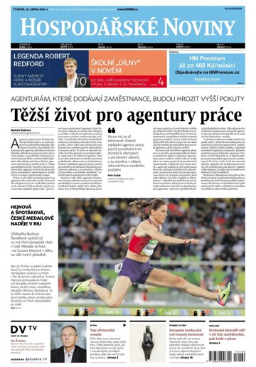 Obálka e-magazínu Hospodářské noviny 160 - 19.8.2016