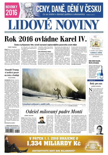 Obálka e-magazínu Lidové noviny 31.12.2015