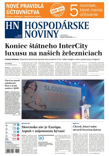 Obálka e-magazínu Hospodárske noviny 18.01.2016