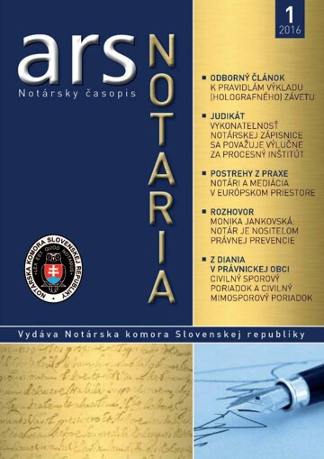 Obálka e-magazínu ARS NOTARIA 1/2016