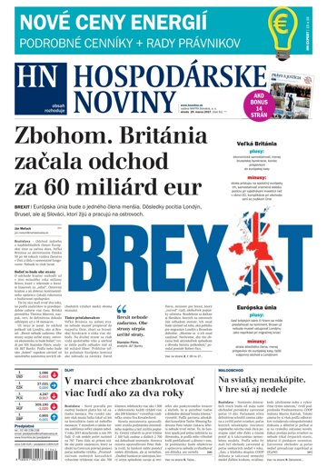 Obálka e-magazínu Hospodárske noviny 29.03.2017