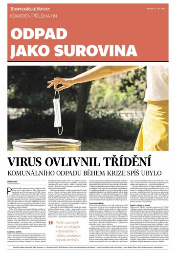 Obálka e-magazínu Hospodářské noviny - příloha 181 - 17.9.2020 příloha Odpad jako surovina