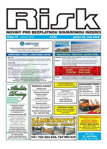 Obálka e-magazínu Risk 74/2016