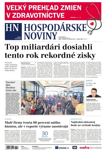 Obálka e-magazínu Hospodárske noviny 29.12.2017