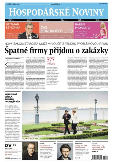 Obálka e-magazínu Hospodářské noviny 202 - 19.10.2015