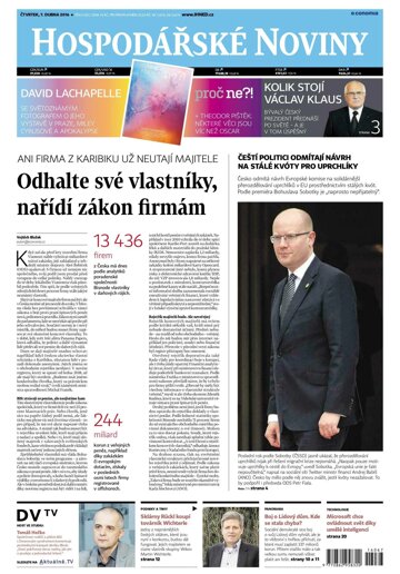 Obálka e-magazínu Hospodářské noviny 067 - 7.4.2016