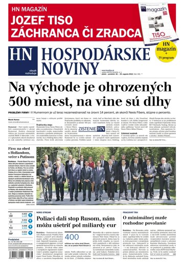 Obálka e-magazínu Hospodárske noviny 26.08.2016