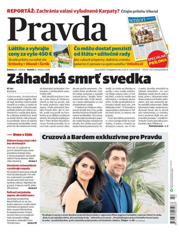 Obálka e-magazínu Pravda 20. 10. 2018