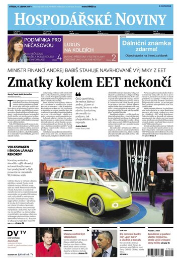 Obálka e-magazínu Hospodářské noviny 008 - 11.1.2017