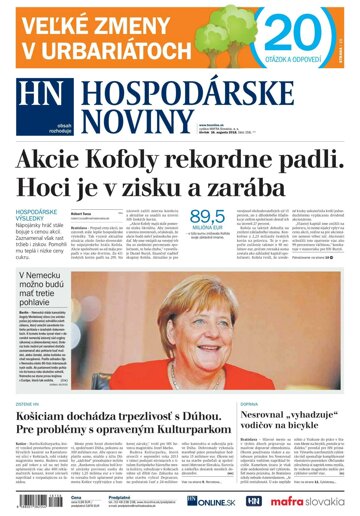 Obálka e-magazínu Hospodárske noviny 16.08.2018