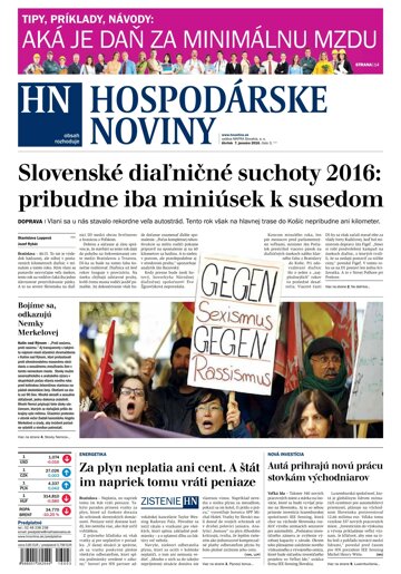 Obálka e-magazínu Hospodárske noviny 07.01.2016