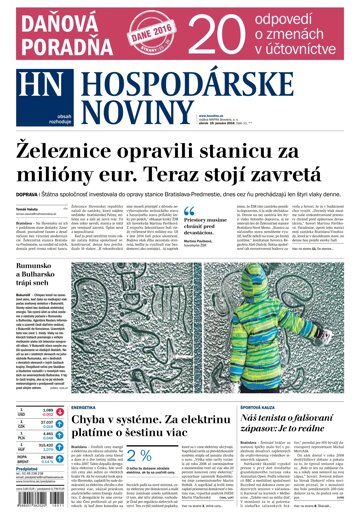 Obálka e-magazínu Hospodárske noviny 19.01.2016