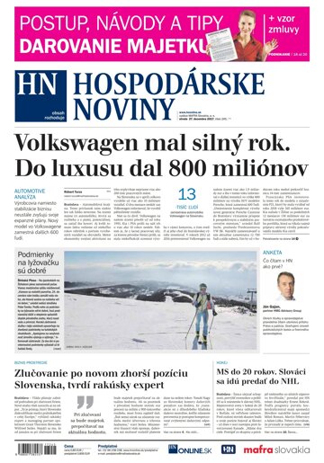 Obálka e-magazínu Hospodárske noviny 27.12.2017