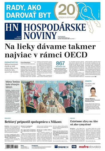 Obálka e-magazínu Hospodárske noviny 28.12.2017