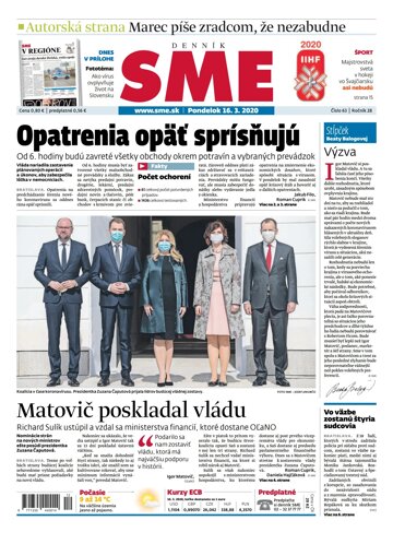 Obálka e-magazínu SME 16.3.2020