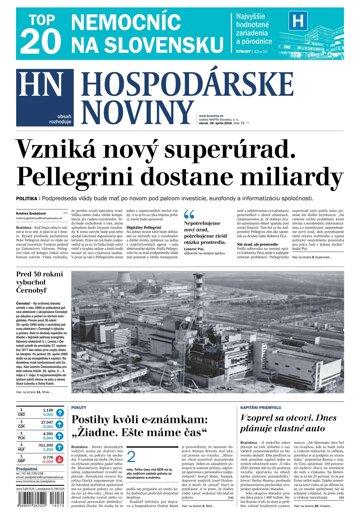 Obálka e-magazínu Hospodárske noviny 26,04.2016