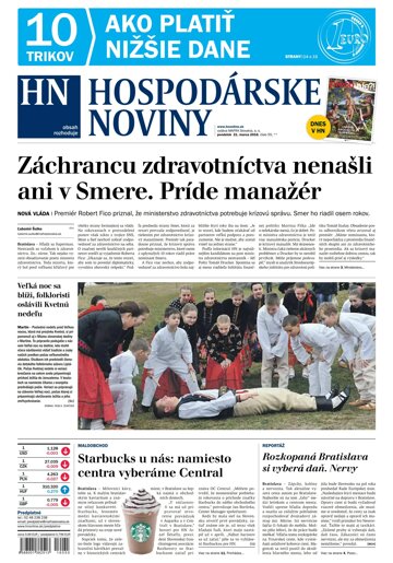 Obálka e-magazínu Hospodárske noviny 21.03.2016