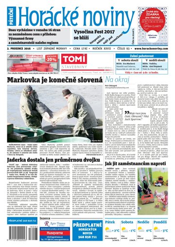 Obálka e-magazínu Horácké Noviny Pátek 2.12.2016 č. 093