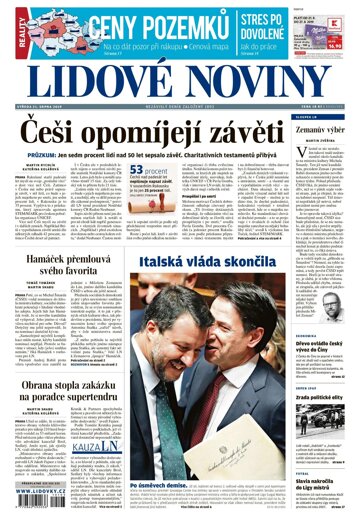 Obálka e-magazínu Lidové noviny 21.8.2019