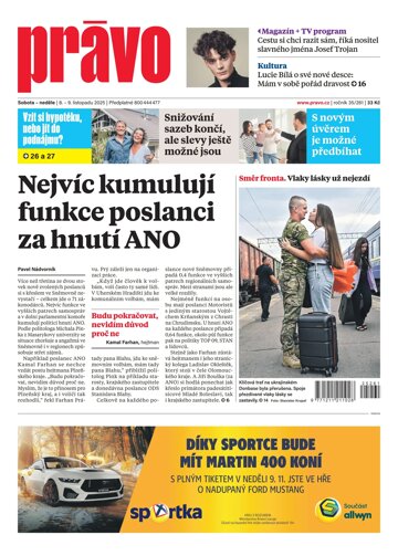 Obálka e-magazínu Deník Právo 8.11.2025