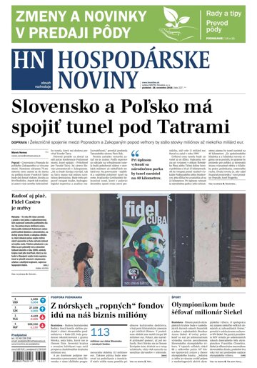 Obálka e-magazínu Hospodárske noviny 28.11.2016
