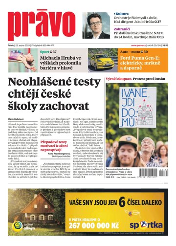 Obálka e-magazínu Deník Právo 22.8.2025