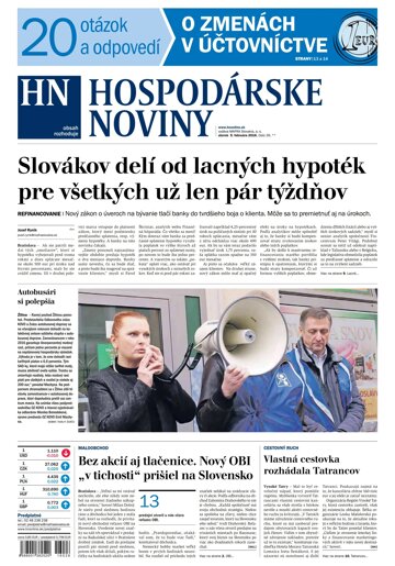 Obálka e-magazínu Hospodárske noviny 09.02.2016