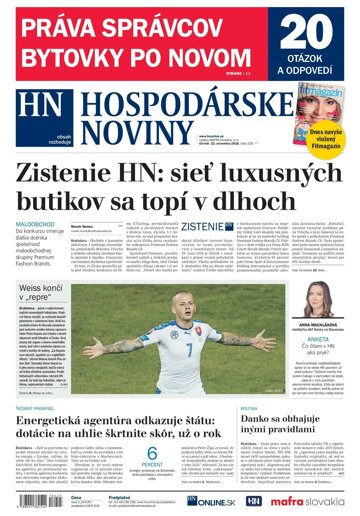 Obálka e-magazínu Hospodárske noviny 22.11.2018